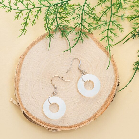 Recycled Vintage White Cold Cream Jar Glass Hoop Earrings - Picture 3 of 6